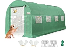 KING BIRD Premium 15x6.6x6.6FT Greenhouse for Outdoors, Large Walk-in Heavy Duty Galvanized Steel Frame, Mesh Door Screen Window Upgraded Zipper Tunnel Hoop for Garden Plant Winter, Green