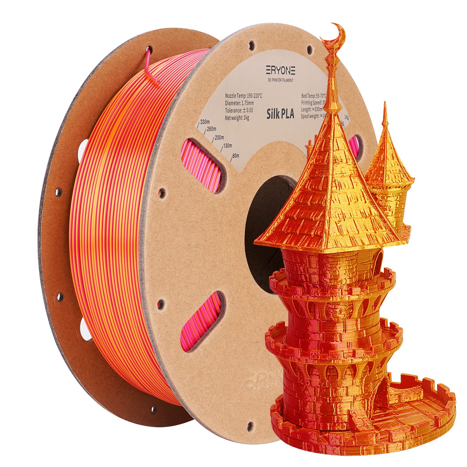 Eryone Silk Dual-Color PLA Filament 1.75mm, 3D Printer Filament PLA, Dimensional Accuracy +/- 0.03mm, 1KG Spool, Silk Red&Gold