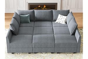 HONBAY Modular Sectional Sleeper Sofa with Storage Reversible Modular Sofa Couch Oversized Sleeper Sectional Sofa Modular Couch Bluish Grey
