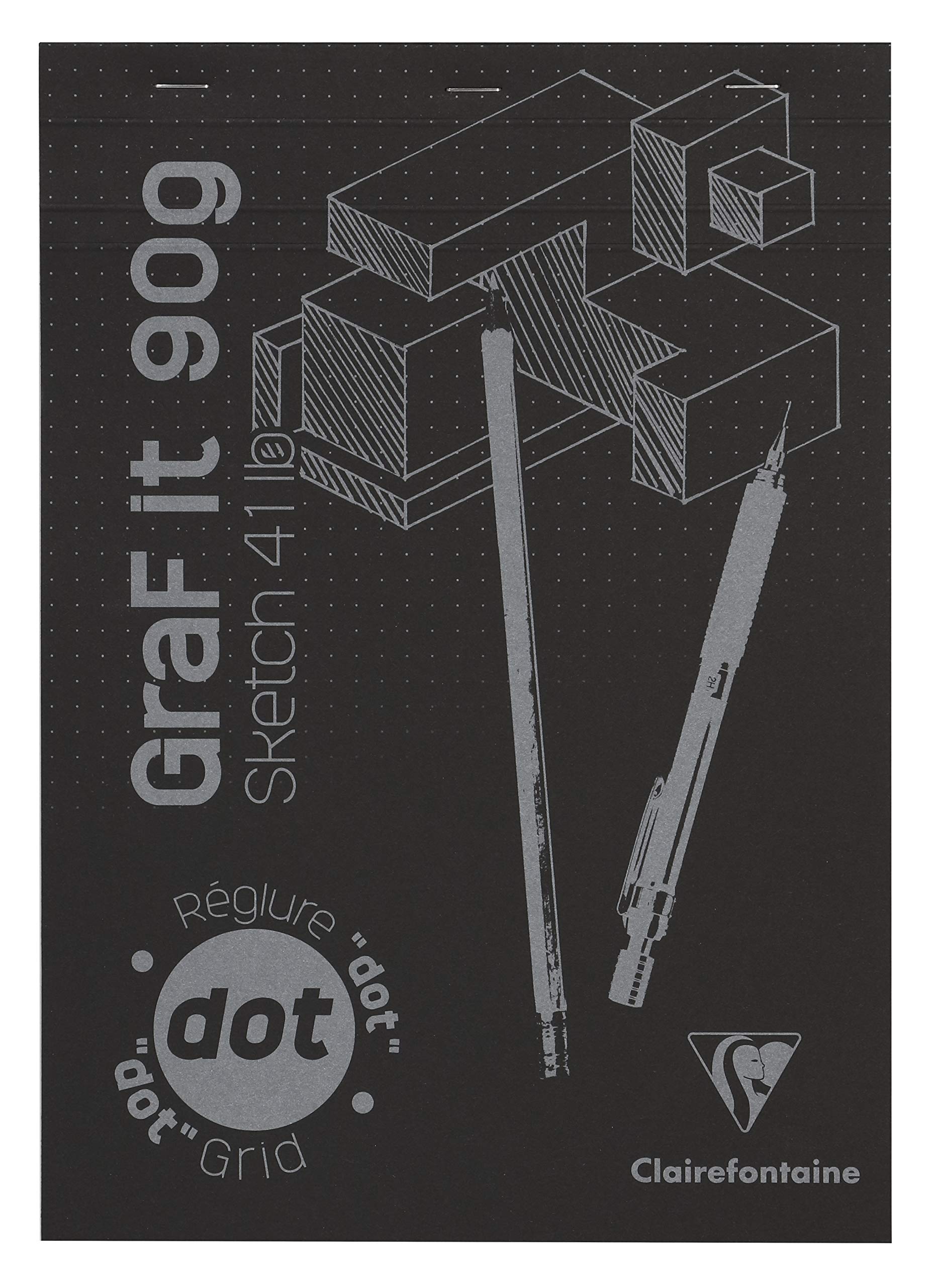 Clairefontaine - Ref 96844C - Graf'It Drawing Sketchbook (80 Sheets) - A4 (210 x 297mm) in Size, 90gsm Drawing Paper, Micro-Perforated Sheets, DotGrid Paper - Black Cover