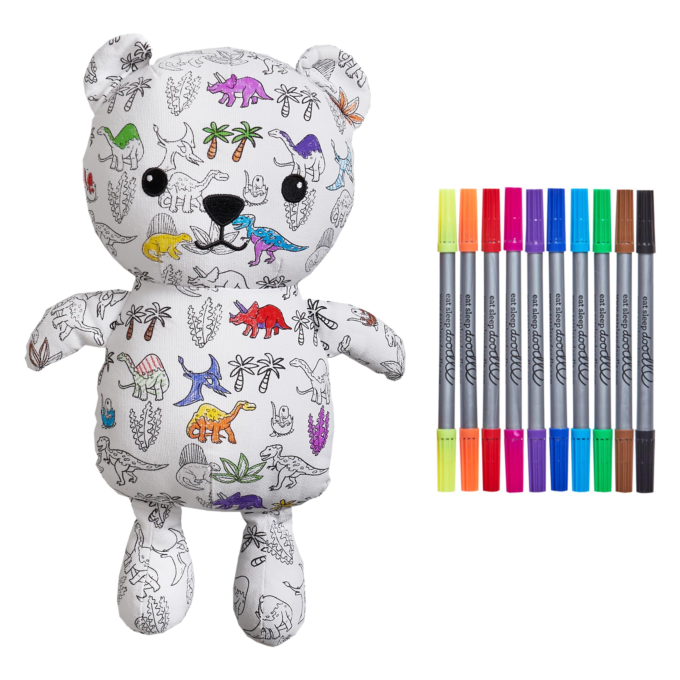eatsleepdoodle Colour In Dinosaur Bear Colouring Plush w/ 10pk Washable Pens — image 1