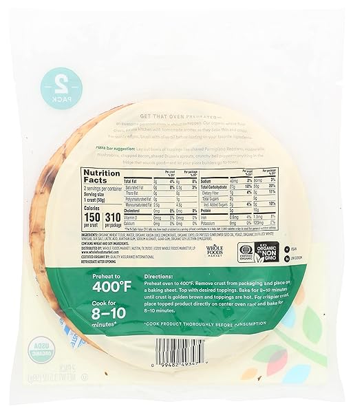 365 BY WHOLE FOODS MARKET, ORGANIC RUSTIC WHITE PIZZA CRUSTS, 7 INCH, 2 COUNT, 3.5 OUNCE
