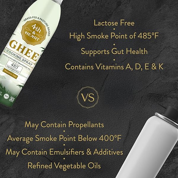4TH & HEART ORIGINAL GHEE OIL NON-STICK COOKING SPRAY, MADE WITH GRASS-FED, PASTURE-RAISED GHEE, KETO, LACTOSE-FREE, CERTIFIED PALEO BAKING SPRAY (5OZ)