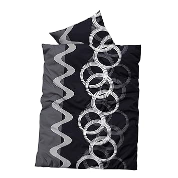 Leonado Vicenti Winter Fleece Bettwäsche Weiß Schwarz Anthrazit grau Kreise kuschel flausch warm Bezug Kissen, Maße:135 cm x 