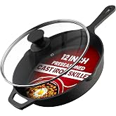 Utopia Kitchen Cast Iron Skillet 12 Inch with Lid Chefs Frying Pan Black | Chefs Pan, Pre Seasoned Skiller, Indoor and Outdoor Use, Grill Safe Cookware, Even Heat Distribution, Durable