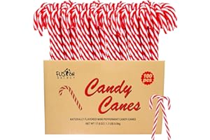 Fusion Select 100 Pcs Mini Candy Canes - Striped Christmas Candies, Sweet Goodies for the Holidays - Naturally Flavored Mini Peppermint Confections for Yuletide Parties, Stocking Stuffers, Gifts