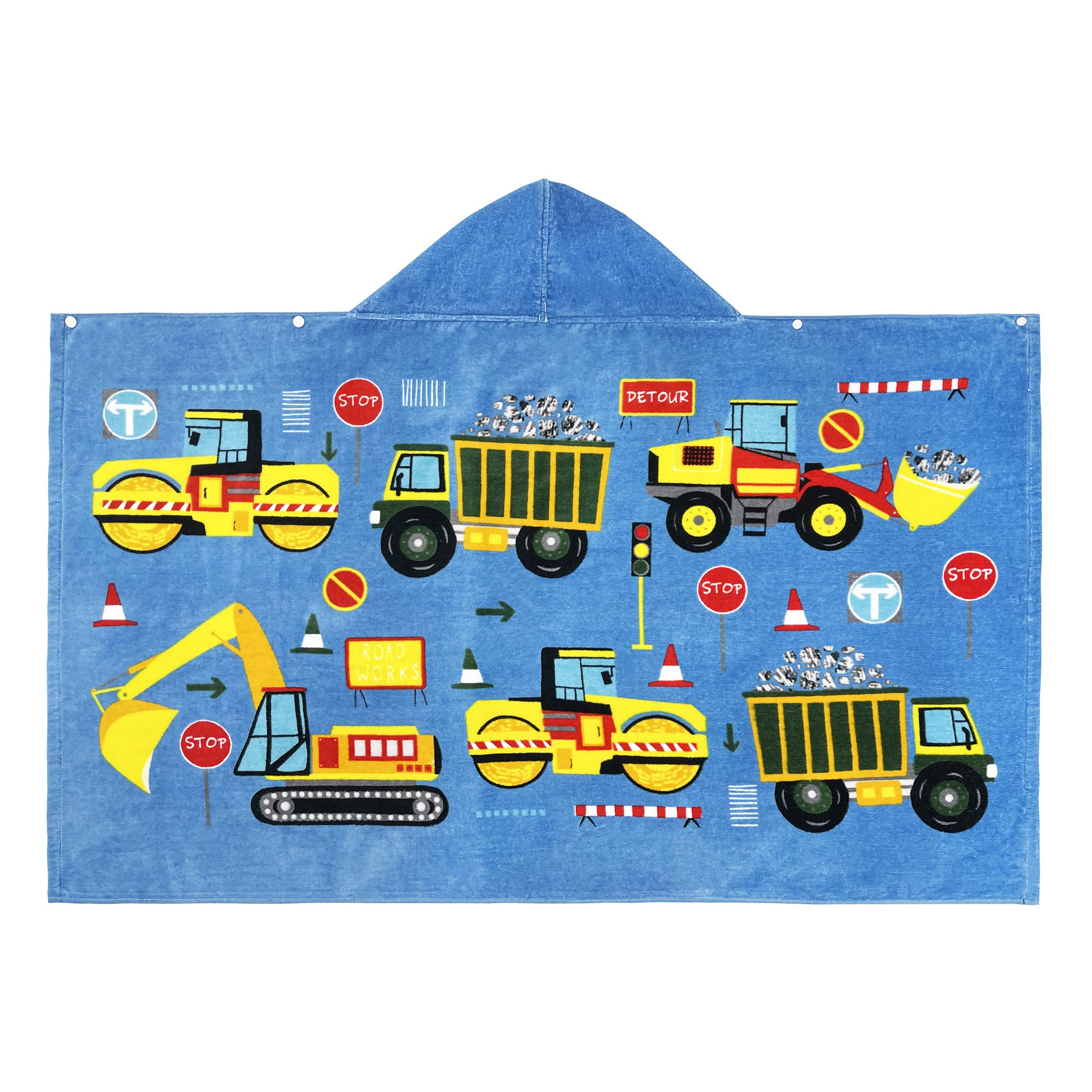 Fewlby Boys Hooded Beach Bath Towel, 100% Cotton Bathrobe Kids Cartoon Hooded Bath Blanket Swimming Towel Surfing Poncho, 30"*50", Engineering Vehicle