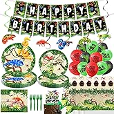 Diosnase Reptile Birthday Party Decorations - 120PCS Snake Party Decorations for 20 Guests with Banner, Balloons, Hanging Swirls, Plates, Napkins, Forks, Tablecloths, Cake Topper, Cupcake Toppers