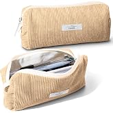 Purbert Soft Corduroy Pencil Case Pouch - Small Stationery Pen Bag Apricot | Cute Aesthetic Design, Smooth Zipper, Compact Makeup Pouch, Ideal for School, Daily Use, Travel, for Girls, Boys, Students