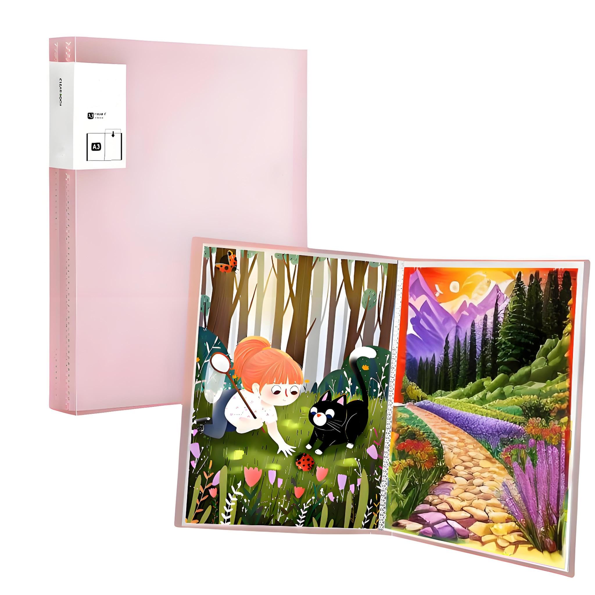 Diamond Painting Kits Storage Book, A3 Diamond Painting Art Protectors Portfolio Clear Folder with 60 Clear Pockets Cover for Diamond Paintings 30 x 40cm or Smaller