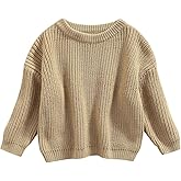 Pivanzore Baby Girl Boy Toddler Knit Sweater Cute Round Neck Long Sleeve Blouse Pullover Oversized Sweatshirt Warm Kids Tops