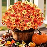 AmberFun 16 Bundles Artificial Fall Flowers for Outdoors, Realistic Fake Silk Flowers with Eucalyptus, No Fade Faux Fall Plants for Planter, Patio, Front Porch & Garden Decor