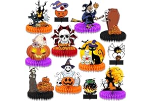 MAOYUES 12pcs Halloween Decorations Honeycomb Centerpieces，Black Orange Bloody Halloween Centerpieces ，Tables Toppers Party Decorations Supplies, Halloween Table Sign Decor