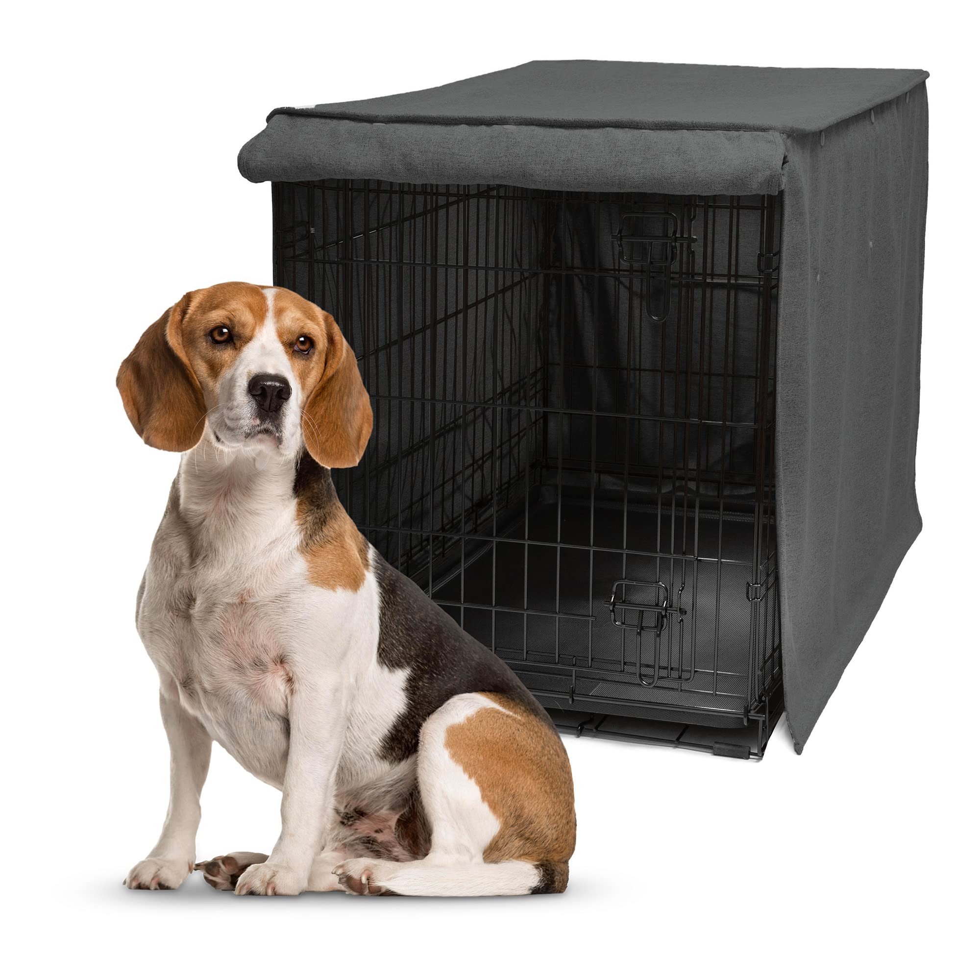 Photo 1 of Friends Forever Metal Dog Crate Cover 36 inch, Wire Dog Kennel Cover w/Light Blocking Protective Curtain, Dog Cage Cover w/Roller Shades, Machine Washable, Trucker Black