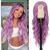 NAYOO Long Purple Wavy Wig for Women 26 Inch Middle Part Curly Wavy Wig Natural Looking Synthetic Heat Resistant Fiber for Daily Party (Purple)