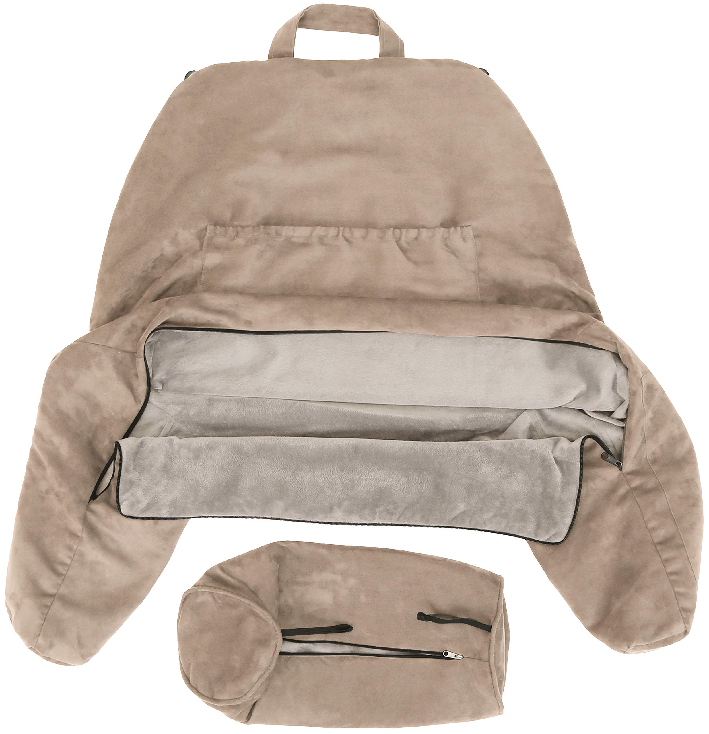 Husband Pillow XXL Cover Aspen - Reversible Micro Plush to Microsuede - Side and Back Pockets for the XXL Bed Rest Pillow - Convenient Handle for Carrying, Cowboy Taupe — image 1