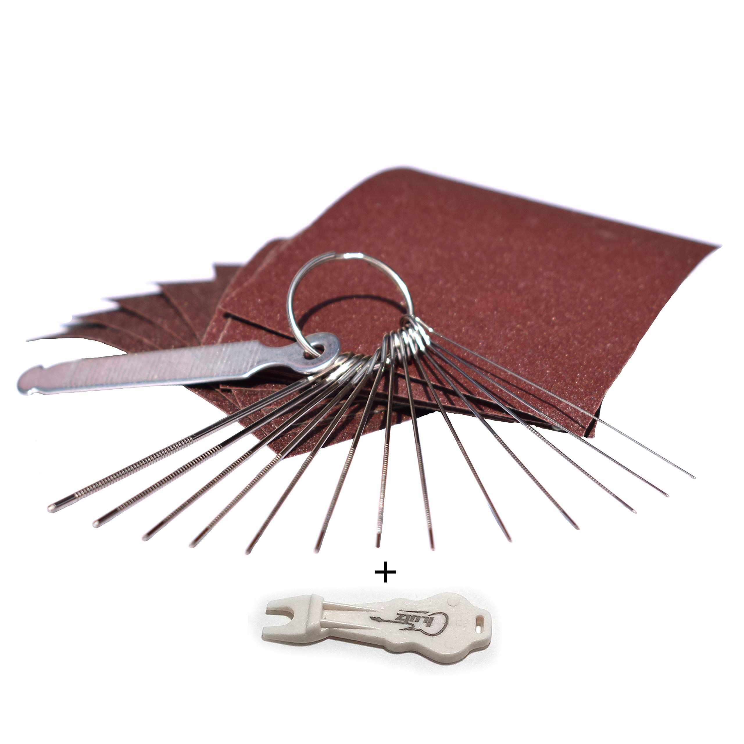 Photo 1 of Guitar Bridge Saddle Nut Files Set - 13 Different Size Needle Files with Circular Cross Section and 9 Pcs Sand Paper For Bass, Ukulele, Acoustic & Electric Guitar nut slot polish - iLuiz