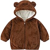 AIWUHE Toddler Fleece Jacket Winter Coat Boys Girls Hooded Fleece Warm Outwear 3D Ear Padded Zipper Jacket With Pockets 1-6Y