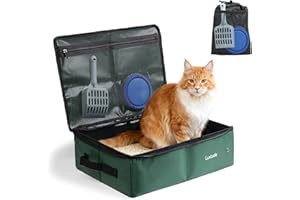 Luxtude Portable Travel Litter Box for Cats, Large Collapsible Litter Box with Lid for Odor Control, Waterproof and Easy Clean, No Smell, No Leakage for Car Road Trip, Hotel Room(Green, Large)