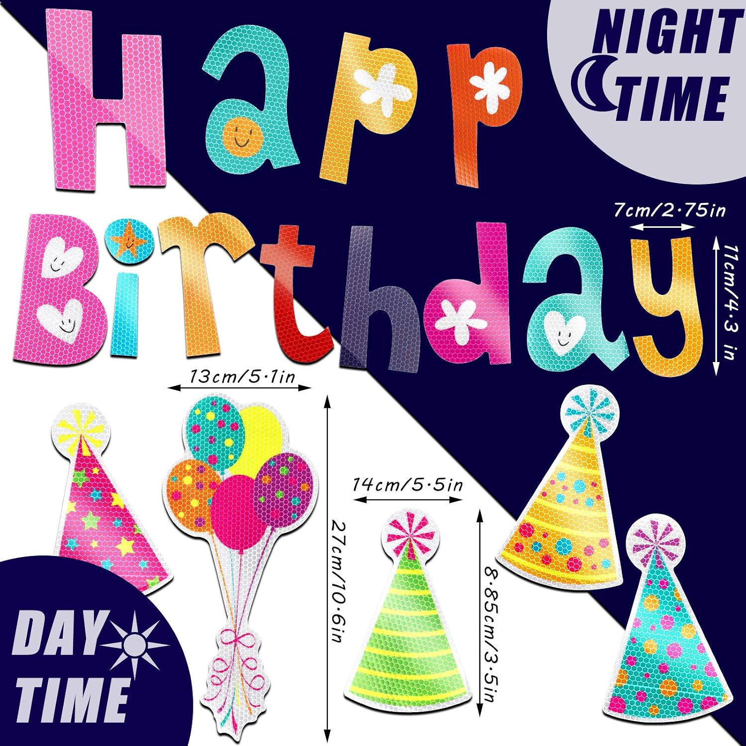19 Pieces Birthday Car Decoration Magnets Reflective Automotive Birthday Magnets Car Balloon Magnets Colorful Happy Birthday Magnets for Cars Refrigerator Metal Surface - Image 4