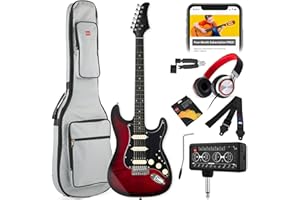 Best Choice Products Beginner HSS Electric Guitar Kit w/Headphone Amp, Padded Gig-Bag, Headphones, Guitar Strap - Red Flametop/Black