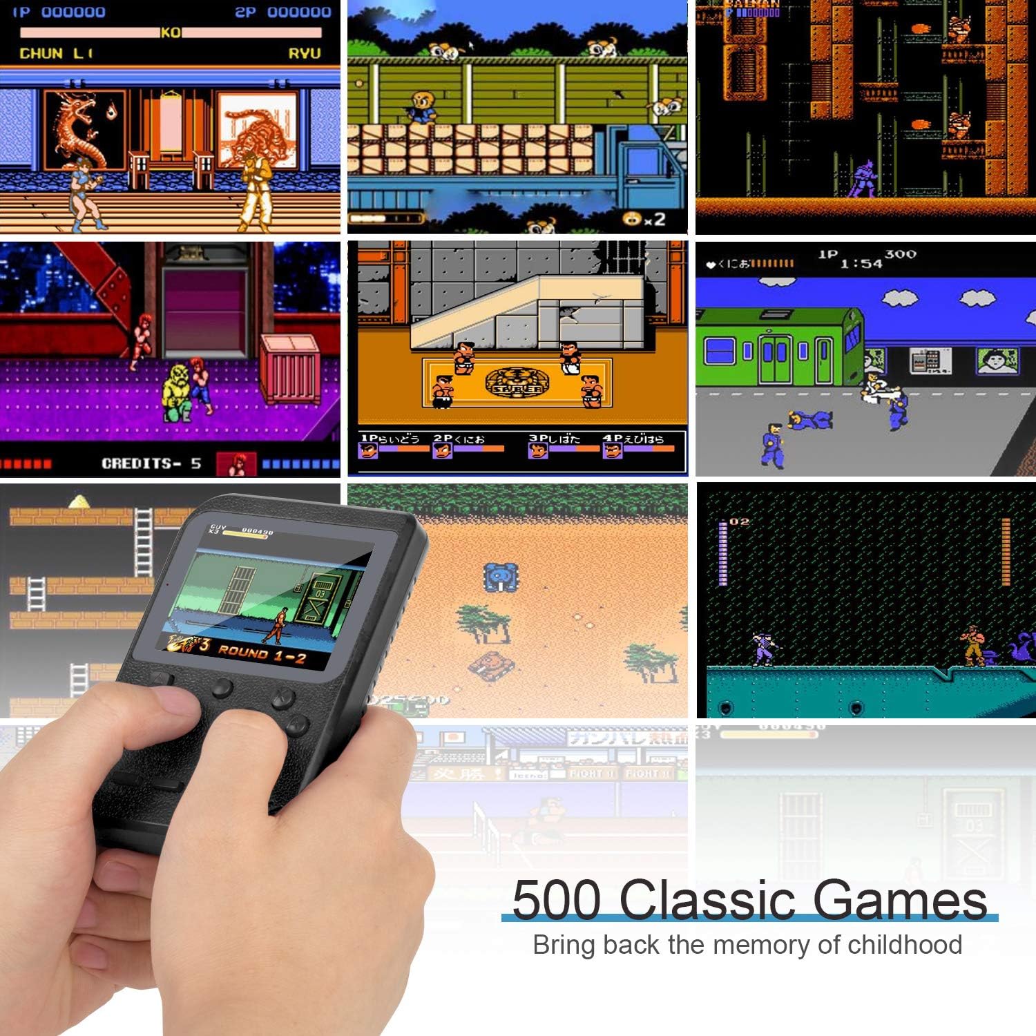 Handheld Game Console, Retro Mini Game Player with 500 Classic FC Games, 3.0 Inch Screen 800mAh Rechargeable Battery Portable Game Console Support TV Connection & Two Players for Kids Adults (Black): Toys & Games