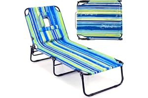 GYMAX Tanning Chair, Folding Lounge Chairs with Face Hole & Cover, Removable Pillow Carry Handle, Portable Compact Outdoor La