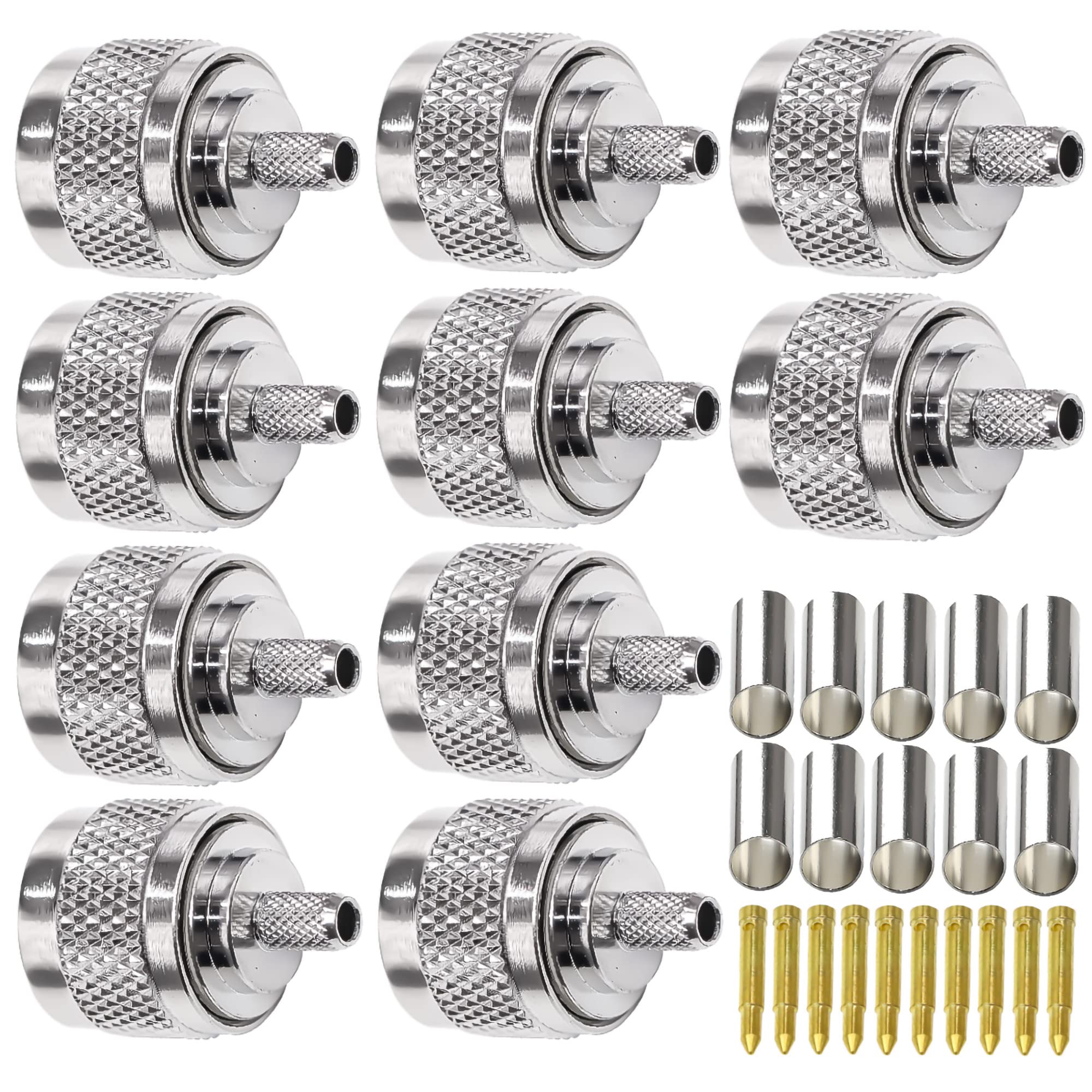 TUOLNK N Type Crimp Connector N Male Plug Adapter for RG58 RG142 50Ohm Low Loss High Frequency RF Coaxial Connector Pack of 10