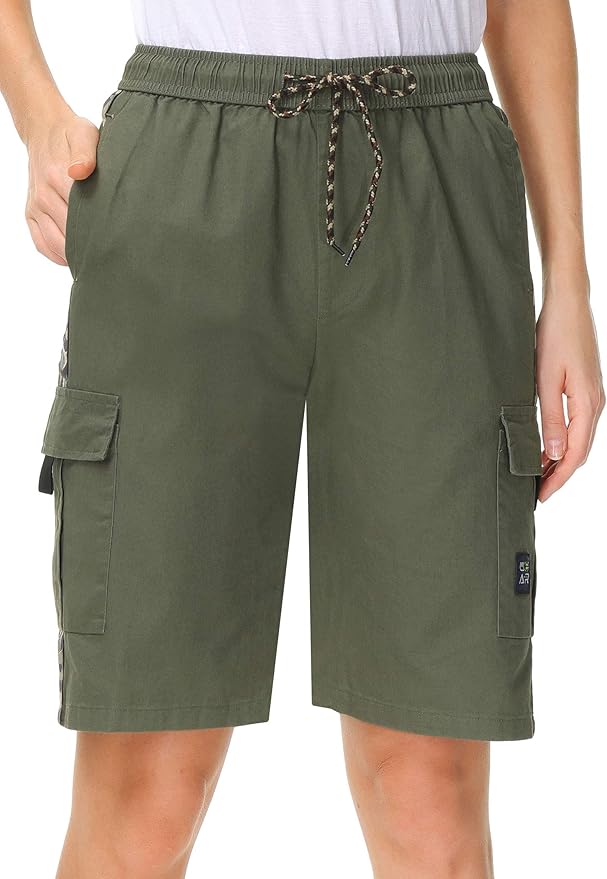 HOW'ON Women's Casual Cotton Multi Pockets Loose Fit Ripstop Bermuda