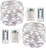 Lezonic Fairy Lights Battery 2Pack 13M 120LED Copper Wire IP65 8 Modes