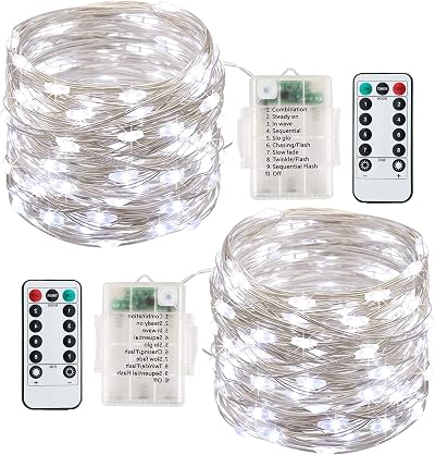 Lezonic Fairy Lights Battery 2Pack 13M 120LED Copper Wire IP65 8 Modes