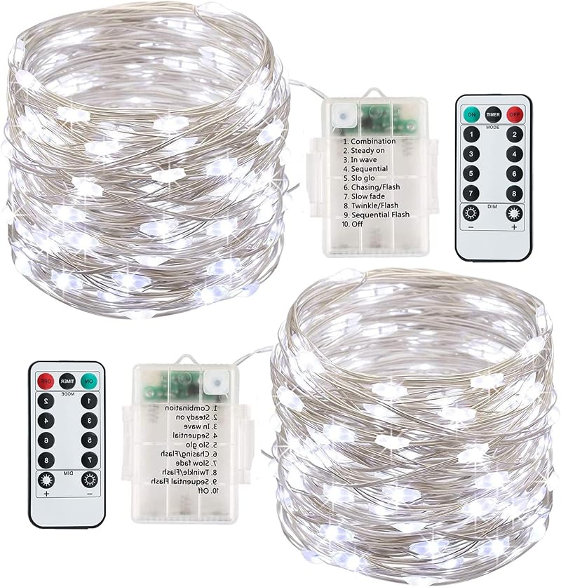 Lezonic Fairy Lights Battery 2Pack 13M 120LED Copper Wire IP65 8 Modes