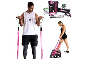 BodyBoss 2.0 - Full Portable Home Gym Workout Package + Resistance Bands - Collapsible Resistance Bar, PKG4-PINK (Pink - Full