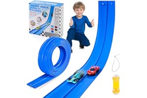Nigwet Flexible Race Track for Kids - 15 Ft Flex Track Race Car Tracks with Car Ramp Toy, Fit for Monster Truck Track & Kids' Play Cars, Race Tracks for Toddlers 3+, Gifts for Boys Girls (Dark Blue)