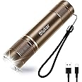 Blukar Flashlight Rechargeable, 2000L High Lumens Flashlight, Super Bright Small LED Flash Light- Zoomable, Adjustable Brightness, Long Lasting for Camping, Outdoors and Home Emergency-Brown
