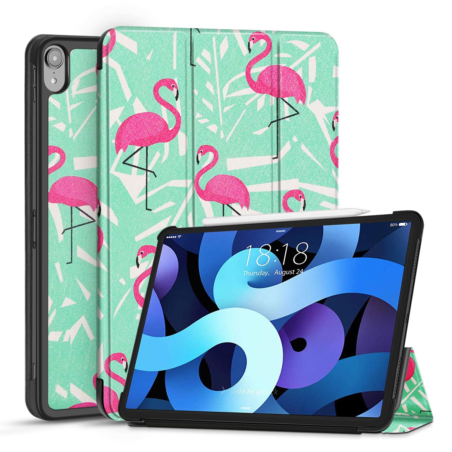 TNP Cover Case for iPad Air 11 Inch M2 6th 2024, 5th 4th Generation(2022 2020) - 10.9" Flamingo Case with Pencil Holder for 2nd Gen Apple Pencil - Protective Cover with Trifold Stand