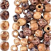 Pndeyo 50pcs Wooden Beads for Crafts, Round Large Hole Natural Wood Hair Bead, Vintage Wooden Spacer Beads for Macrame Necklace Bracelet DIY Craft Handmade Decor