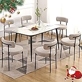 EDWELL Grey Dining Chairs Set of 6, Mid Century Modern Dining Room Chairs with 3.94” Cushions, Round Upholstered Boucle Chair