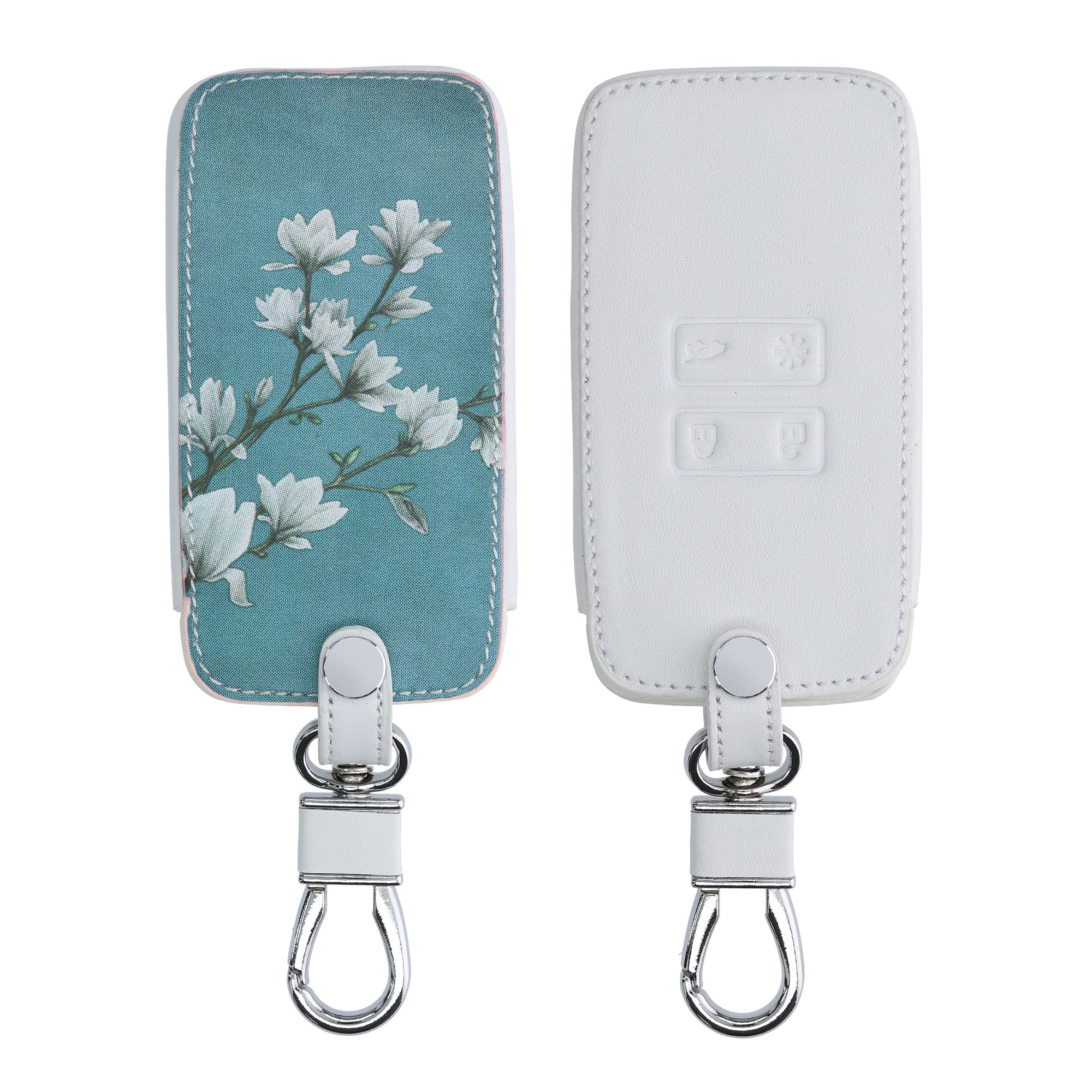kwmobile Key Cover Compatible with Renault 4 Button Car Key Smart Key (only Keyless Go) - Faux Leather Car Key Fob Protector - Taupe/White/Blue Grey โ image 1
