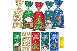 Yoblink 100 PCS Christmas Cellophane Treat Bags,Christmas Goodie Bags,Christmas Cellophane Bags,Christmas Candy Bags Gift Treat Bags (5 Styles 10.6 x 4.9in)