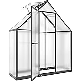 Outsunny 5.5 x 2ft Polycarbonate Greenhouse with Swing Door and Adjustable Window, Walk-in Greenhouse Aluminium Outdoor Green