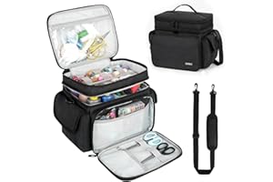 LEFOR·Z Sewing Supplies Organizer Storage Bag,Double-Layer Protable Travel Sewing Basket for Sew Accessories & Tools,Black(Bag Only)