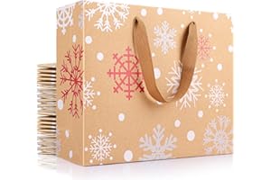 EUSOAR Christmas Gift Wrap Bags, 10.6"x3.1"x8.3" 20pcs Shopping Bags with Handles, Shopping Packaging Present Bags, Environmental Kraft Bags, Birthday Anniversary Party Favor - Snowflake Pattern