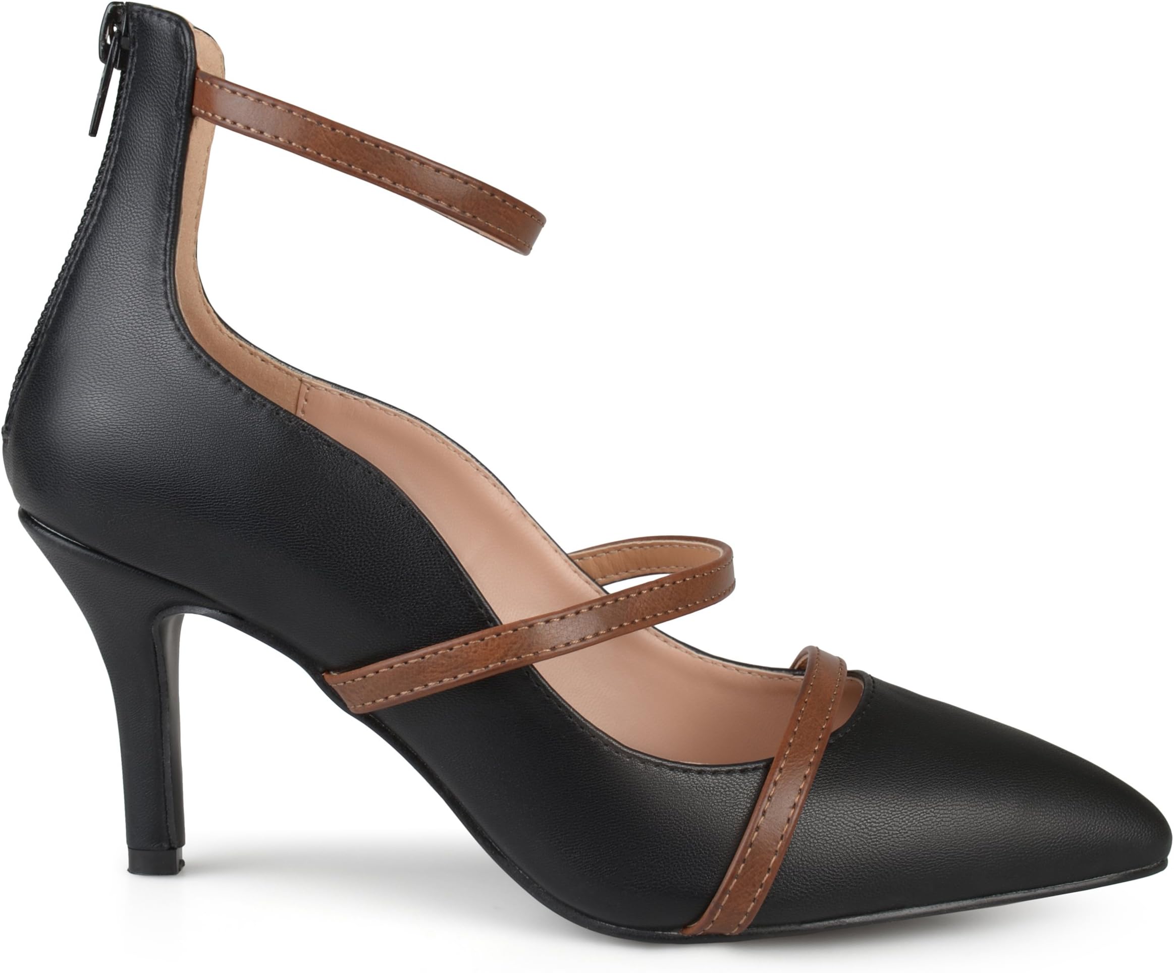 Brinley Co. Womens Faux Leather Pointed Toe Ankle Strap Heels