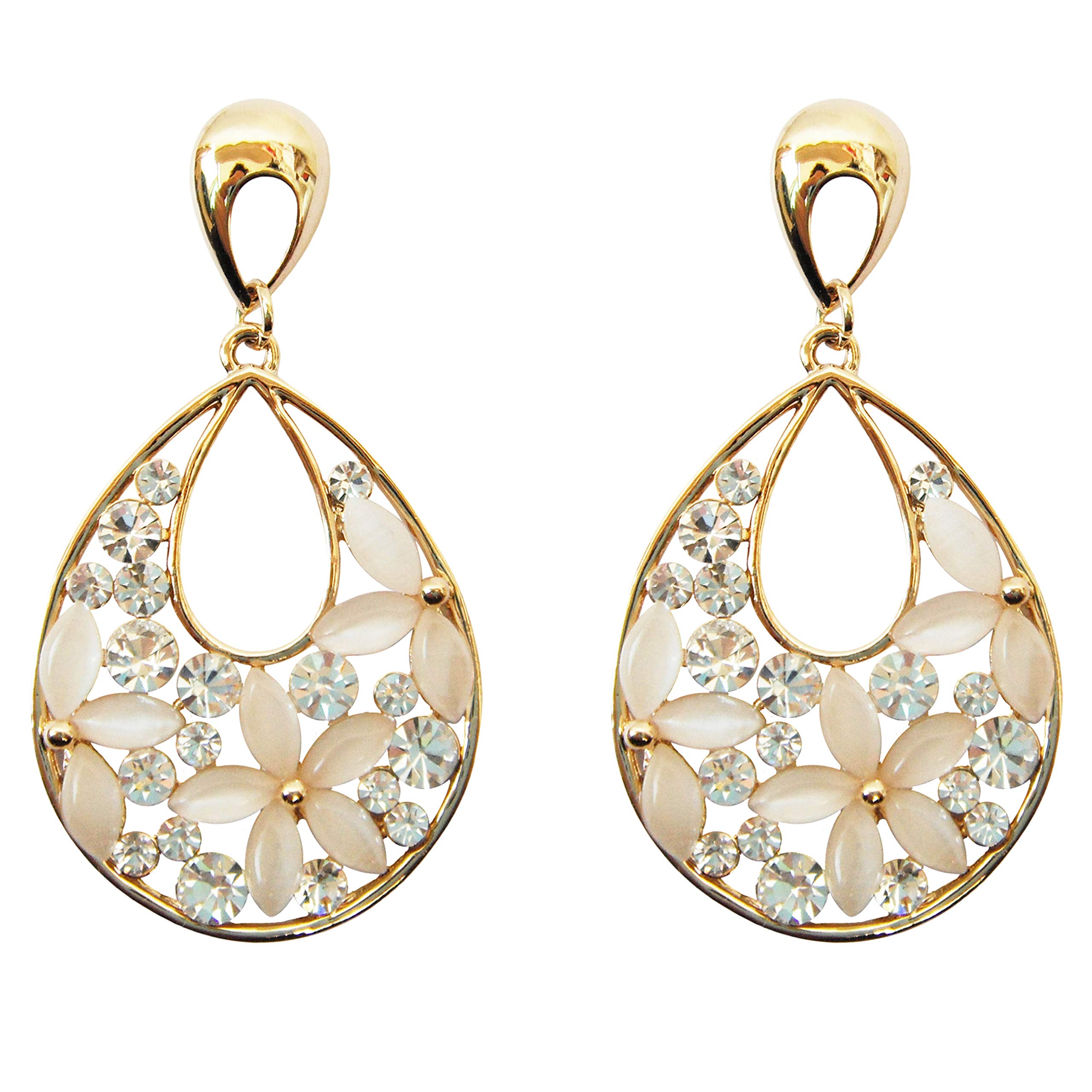 Navachi 18k Gold Plated Crystal White Opal Water Drop Dangle Az1716e Stud Earrings