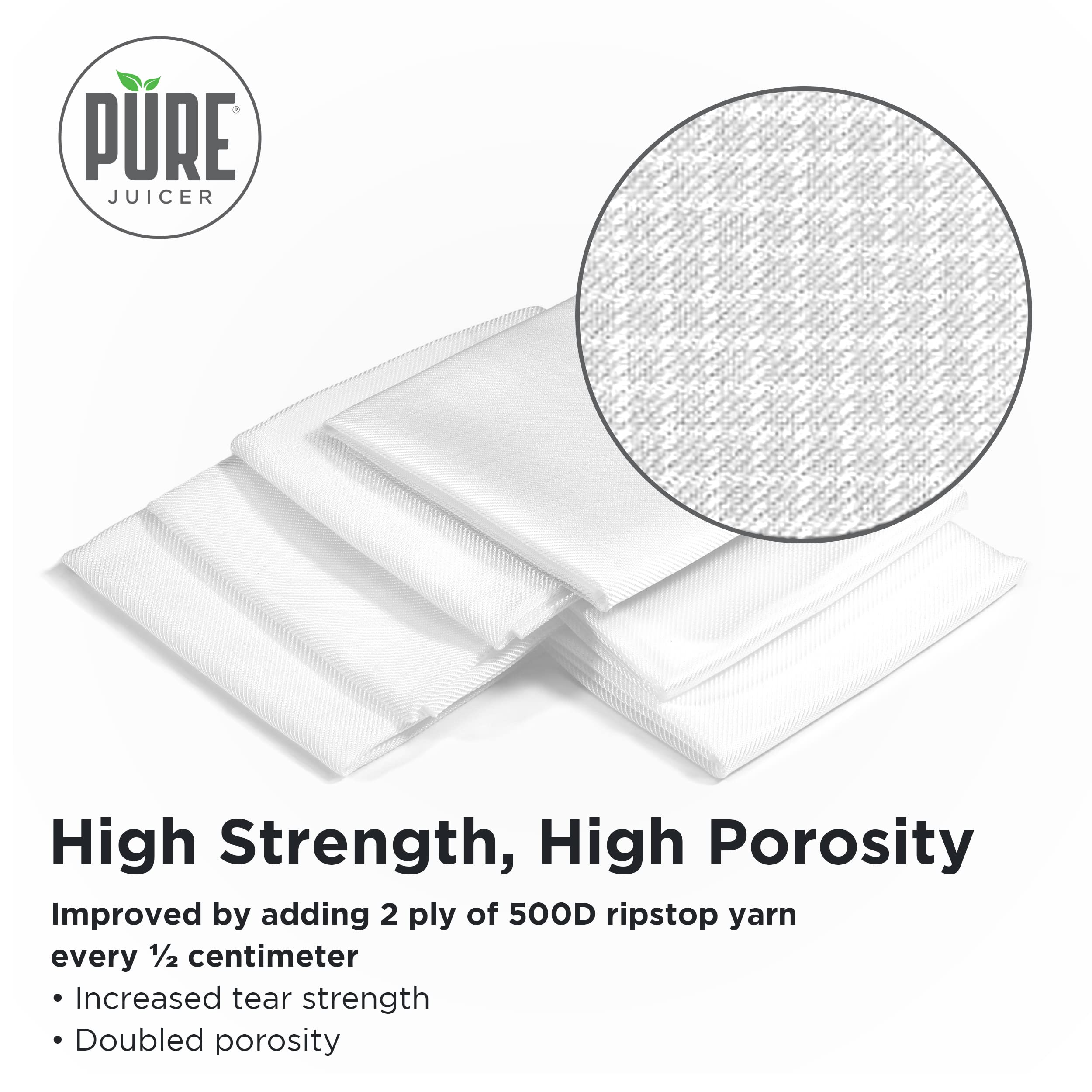PURE Ripstop High-Strength High-Porosity Juicing Cloth for Cold Press Juicing - 1 Set of 6 Cloths, size 14.5 x 14.5 inches