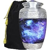M MEILINXU Urn for Ashes Adult Male & Female, Cremation Urns for Human Ashes Adult Man & Woman, Aurora Borealis Cremation Container, Funeral Decorative Urn for Burial, Blue Cosmic Galaxy - Large