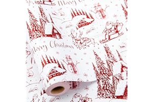 Yarcony Vintage Christmas Wrapping Paper, Christmas Toile Wrapping Paper Vintage Inspired Red with Classic Santa, Deer Design for Holiday, Gift Packaging, Winter Celebrations (17 Inch X 33 Feet)