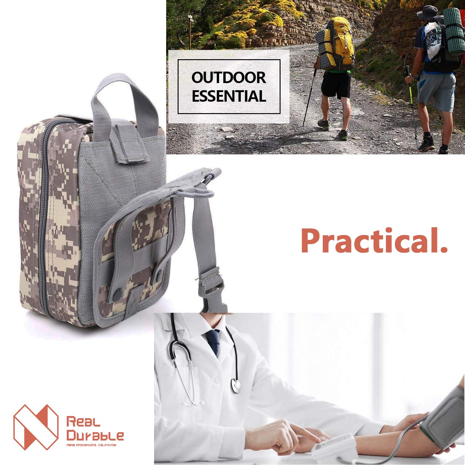 Nana Innovations Medical First Aid Kit Pouch Tactical Medical Bag Molle EMT Outdoor Emergency Survival Pouch (ACU)