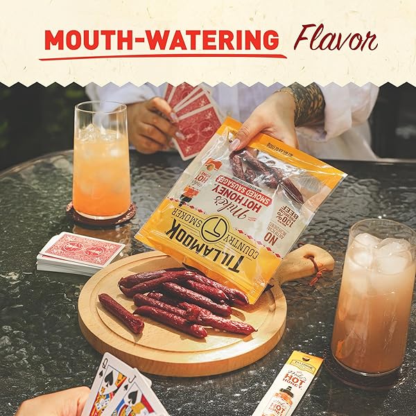 TILLAMOOK COUNTRY SMOKER BEEF SMOKED SAUSAGES, MIKE’S HOT HONEY, 3.6 OUNCE, REAL HARDWOOD SMOKED SAUSAGES, LOW CARB, HIGH PROTEIN, READY TO EAT SWEET & SPICY SNACK